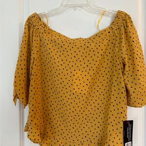 NWT Olivia Grey Elegant Gold and Blue Off-Shoulder Blouse